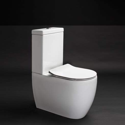 Axa Stand-WC mit Spülkasten Glomp | spülrandlos | 66cm | mit WC-Sitz weiß