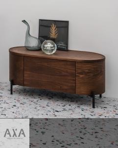 Axaone | ovaler Konsolenschrank mit Auszug | Holzfurnier Esche dunkel  | 100x48cm  46cm hoch