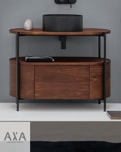 Axaone | ovaler Waschtischunterschrank mit Auszug | Holzfurnier Esche dunkel  | 100x48cm  76cm hoch