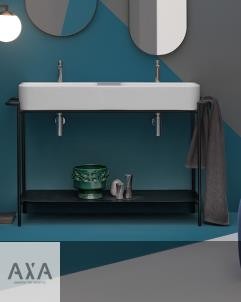 AxaOne wandstehender Doppel-Waschtisch Cosa | Becken weiß glänzend mit 2 Auszügen 