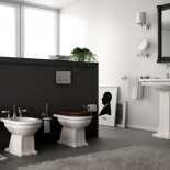 Ellade Stand-WC mit Bodenabgang (installiert an Unterputz-Spülkasten) |  WC-Sitz in Walnuss